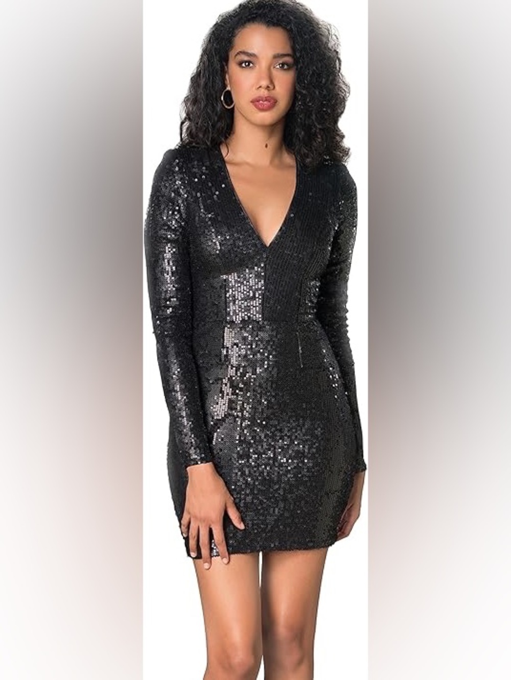 NWT Dress The Population Shauna Black Sequin Long Sleeve Bodycon Mini Dress